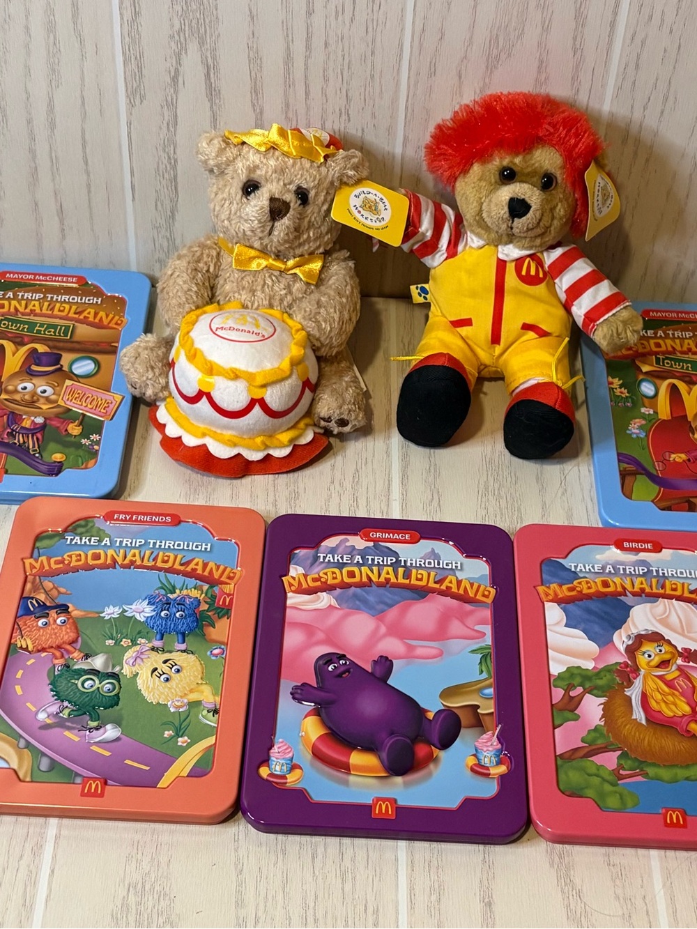 McDonald's 7 pc Set New Build A Bear Birthday Bear& Ronald McDonald